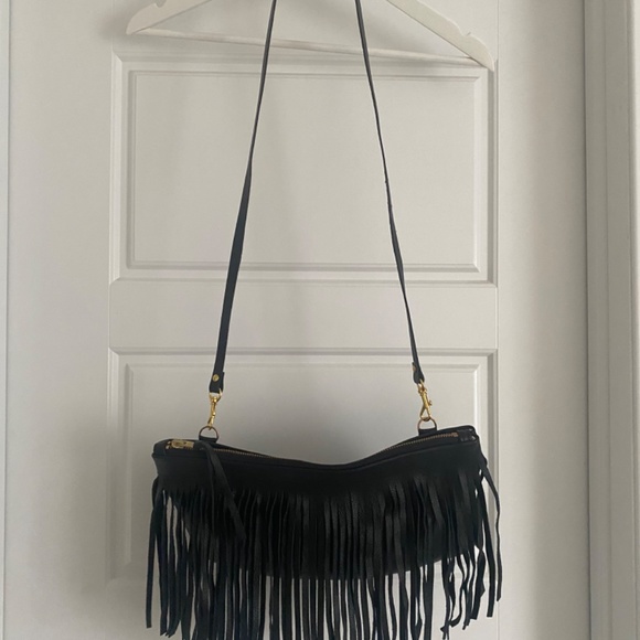 Leather Fringe Bag | Leather Fringe Clutch I Women's Purse | Black - Picture 2 of 6